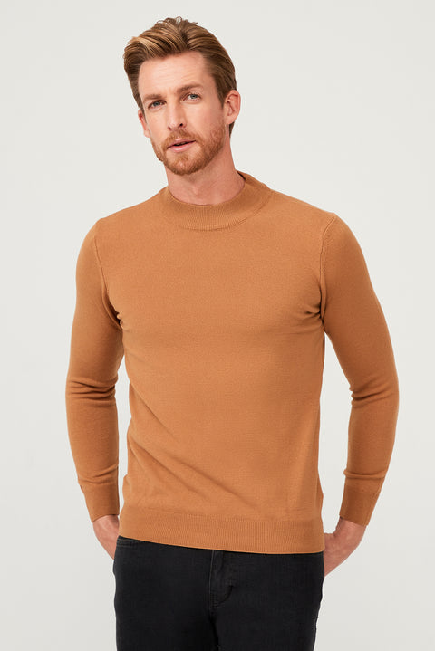 Camel Yarım Balıkçı Yaka Regular Fit Triko Kazak