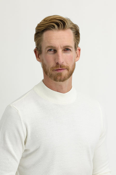 Ekru Yarım Balıkçı Yaka Regular Fit Triko Kazak