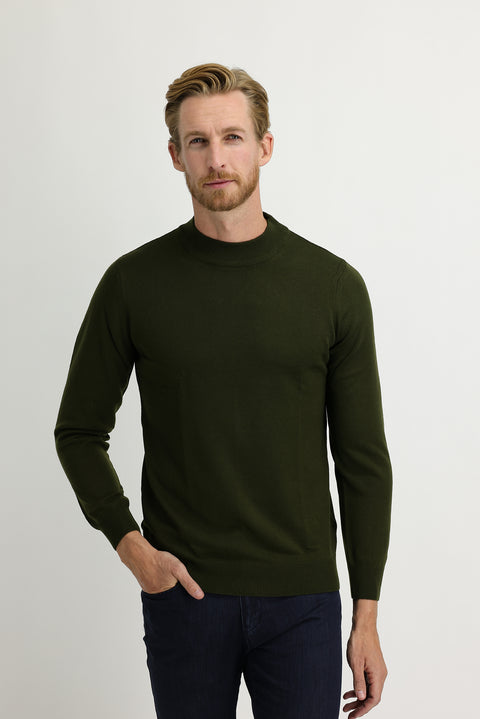 Orta Haki Yarım Balıkçı Yaka Regular Fit Triko Kazak