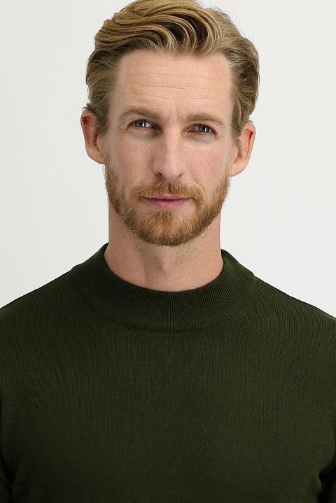 Orta Haki Yarım Balıkçı Yaka Regular Fit Triko Kazak