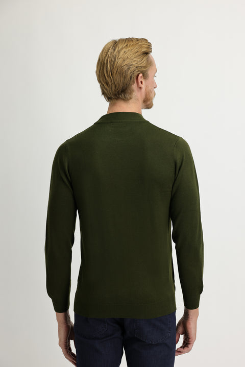 Orta Haki Yarım Balıkçı Yaka Regular Fit Triko Kazak