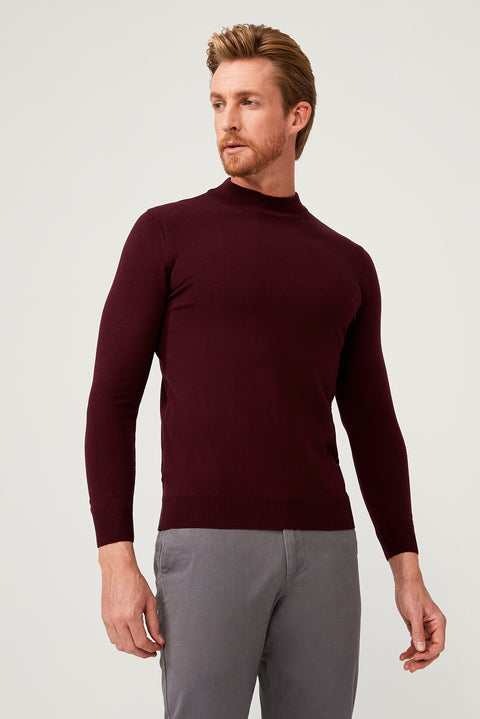 Koyu Bordo Yarım Balıkçı Yaka Regular Fit Triko Kazak