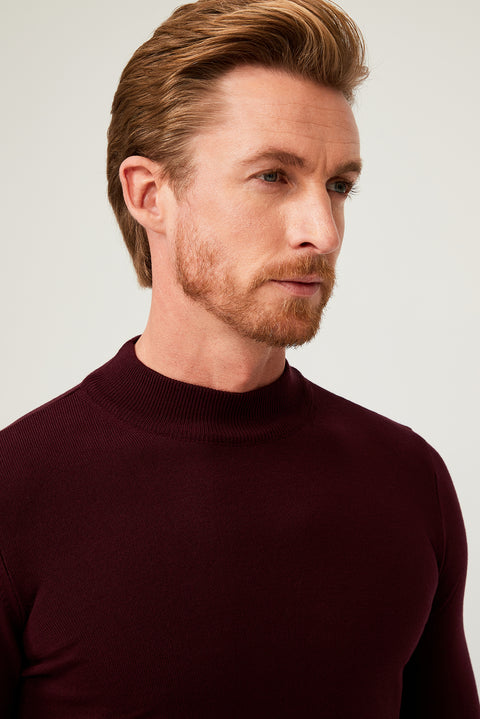 Koyu Bordo Yarım Balıkçı Yaka Regular Fit Triko Kazak