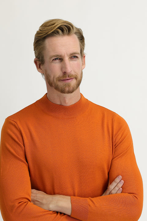 Kiremit Yarım Balıkçı Yaka Regular Fit Triko Kazak