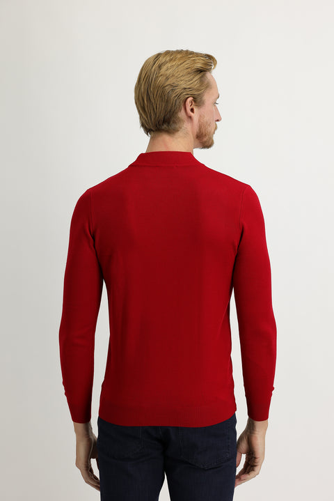 Kırmızı Yarım Balıkçı Yaka Regular Fit Triko Kazak