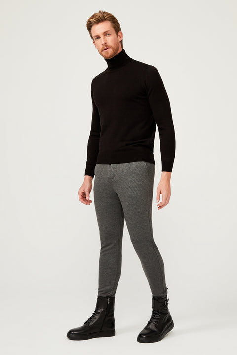 Siyah Balıkçı Yaka Regular Fit Triko Kazak