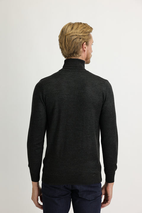 Koyu Füme Melanj Balıkçı Yaka Regular Fit Triko Kazak