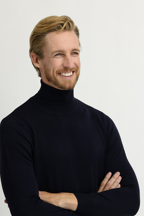 Orta Lacivert Balıkçı Yaka Regular Fit Triko Kazak