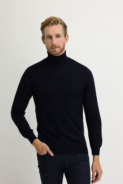 Orta Lacivert Balıkçı Yaka Regular Fit Triko Kazak