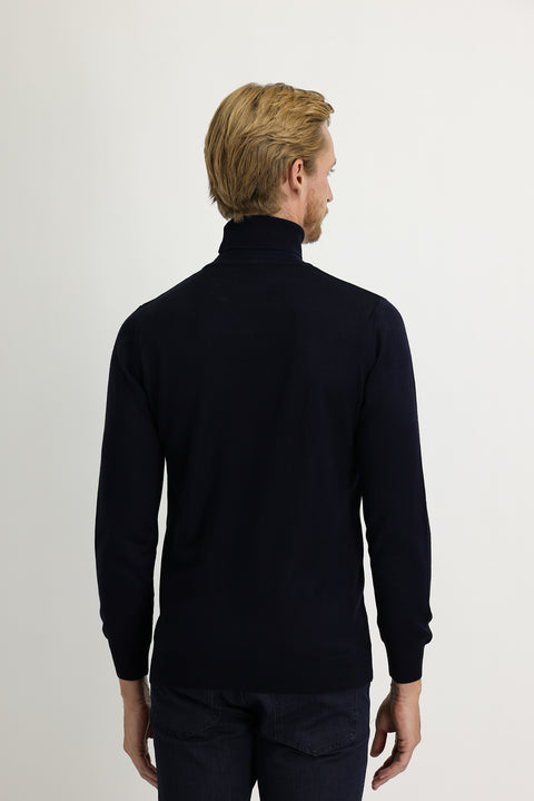 Orta Lacivert Balıkçı Yaka Regular Fit Triko Kazak