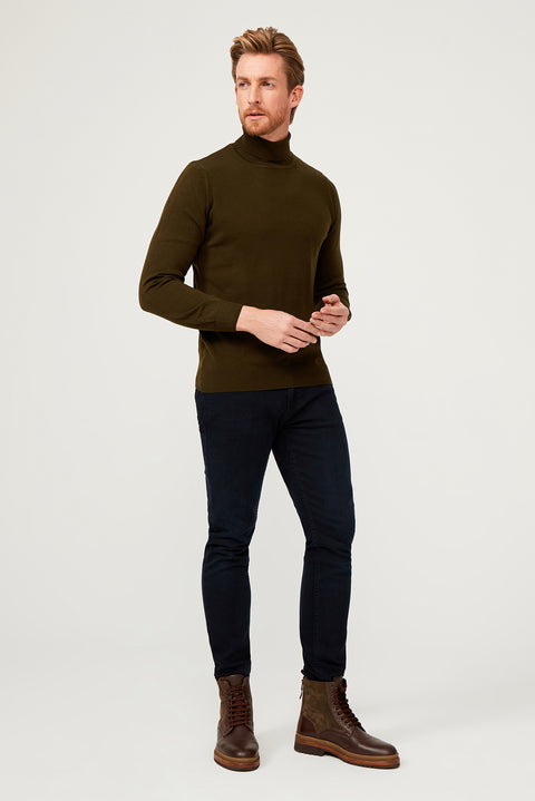 Orta Haki Balıkçı Yaka Regular Fit Triko Kazak