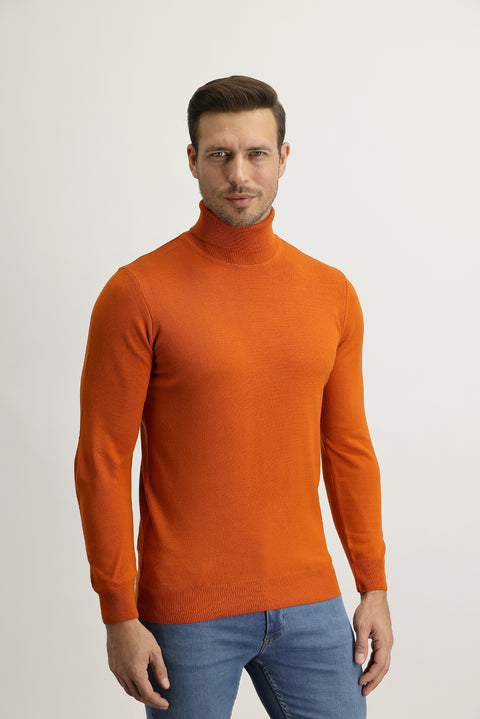 Kiremit Balıkçı Yaka Regular Fit Triko Kazak