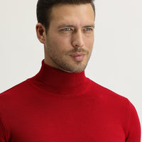 Kırmızı Balıkçı Yaka Regular Fit Triko Kazak