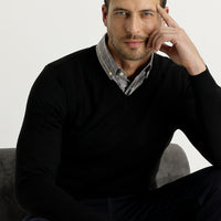 Siyah V Yaka Regular Fit Triko Kazak