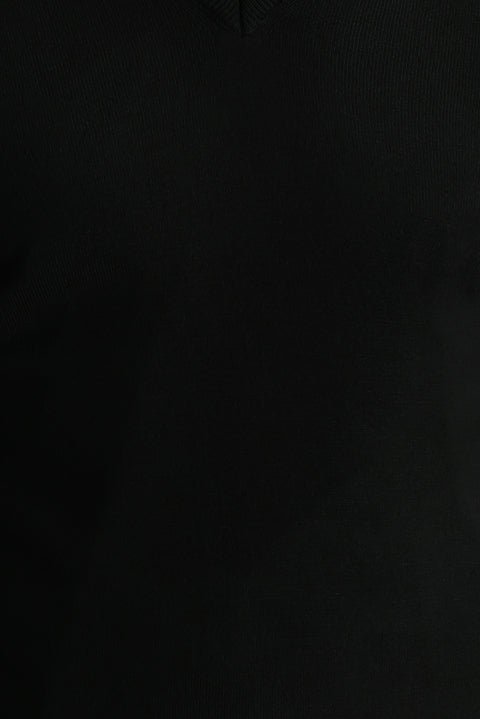 Siyah V Yaka Regular Fit Triko Kazak