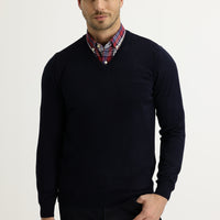 Orta Lacivert V Yaka Regular Fit Triko Kazak