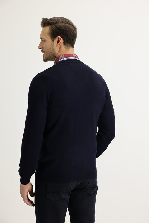 Orta Lacivert V Yaka Regular Fit Triko Kazak