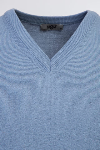  Gök Mavisi V Yaka Regular Fit Triko Kazak