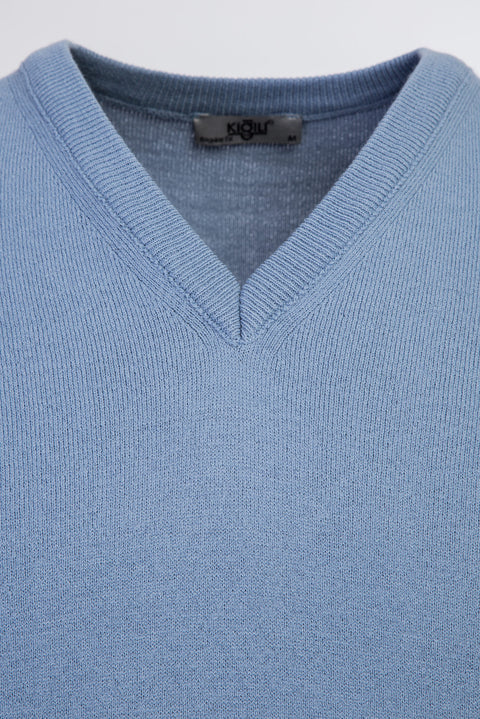 Gök Mavisi V Yaka Regular Fit Triko Kazak