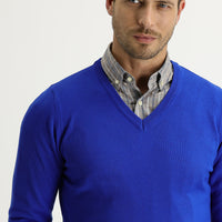 Kobalt Mavi V Yaka Regular Fit Triko Kazak