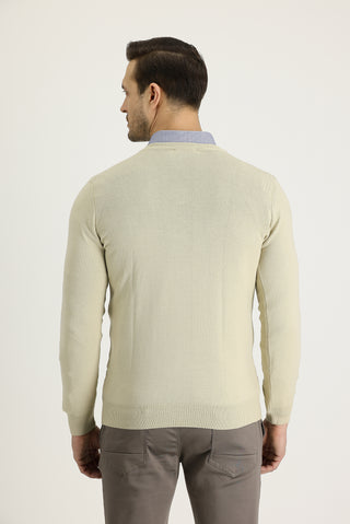  Koyu Bej V Yaka Regular Fit Triko Kazak