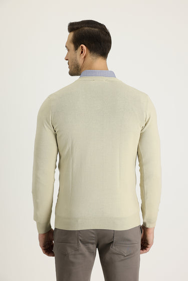  Koyu Bej V Yaka Regular Fit Triko Kazak