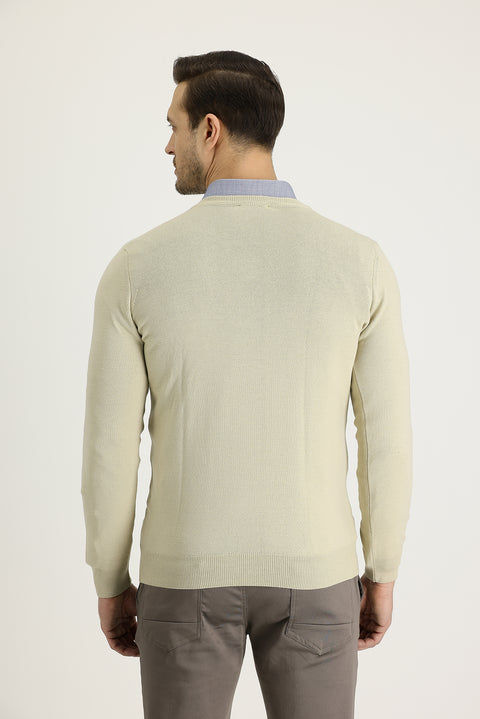 Koyu Bej V Yaka Regular Fit Triko Kazak