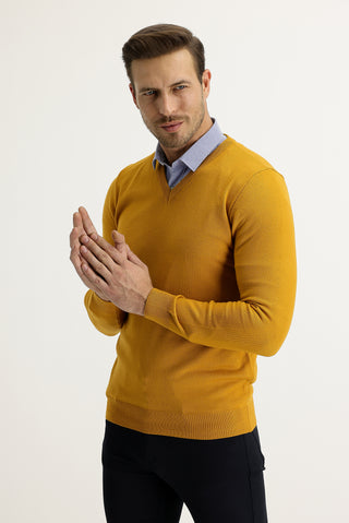  Safran V Yaka Regular Fit Triko Kazak