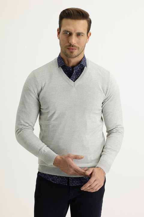 Taş V Yaka Regular Fit Triko Kazak