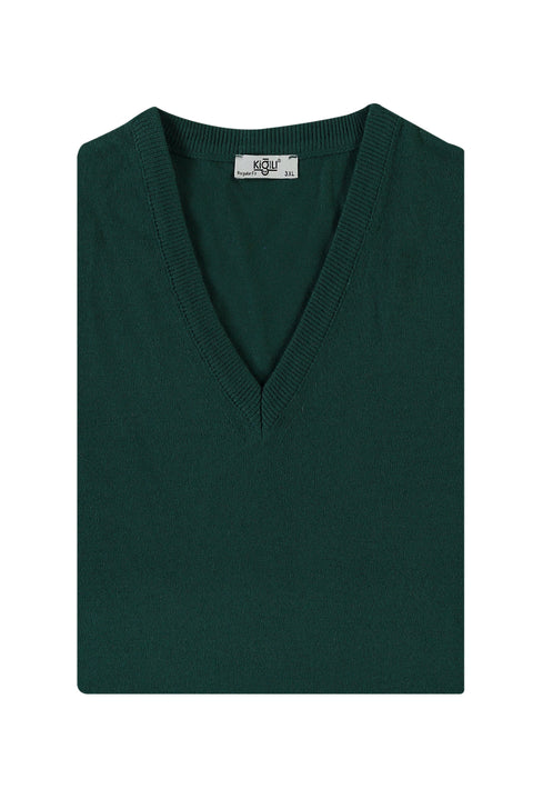 Açık Petrol V Yaka Regular Fit Triko Kazak