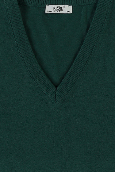 Açık Petrol V Yaka Regular Fit Triko Kazak
