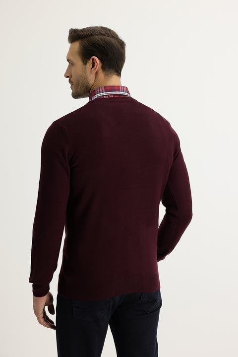 Koyu Bordo V Yaka Regular Fit Triko Kazak