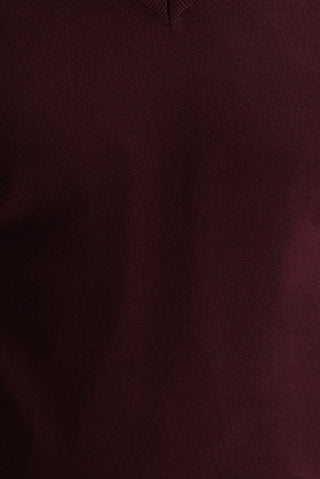  Koyu Bordo V Yaka Regular Fit Triko Kazak