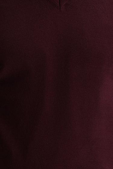 Koyu Bordo V Yaka Regular Fit Triko Kazak