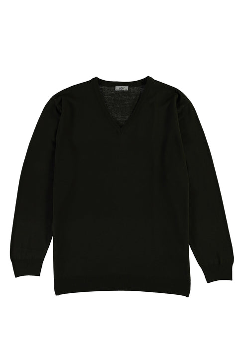 Siyah Büyük Beden V Yaka Triko Kazak