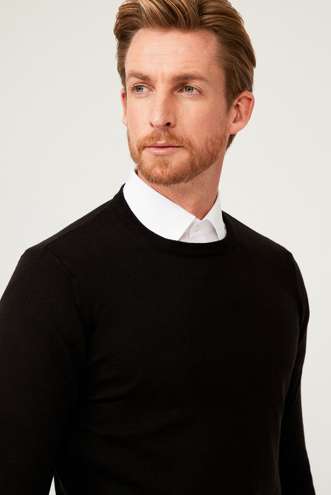 Siyah Bisiklet Yaka Regular Fit Triko Kazak