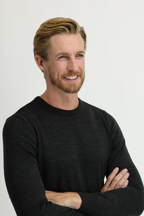 Koyu Füme Melanj Bisiklet Yaka Regular Fit Triko Kazak