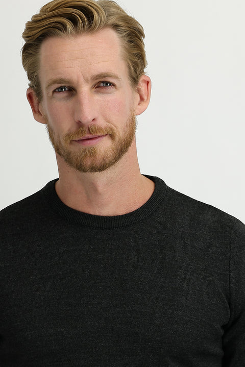 Koyu Füme Melanj Bisiklet Yaka Regular Fit Triko Kazak