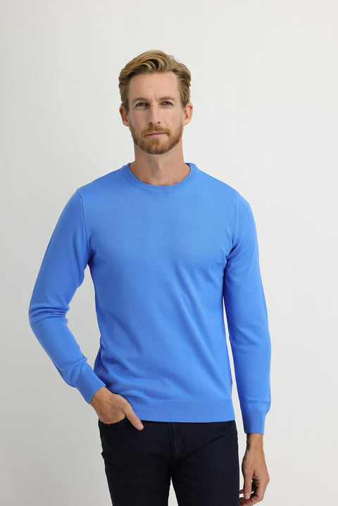 Açık Mavi Bisiklet Yaka Regular Fit Triko Kazak