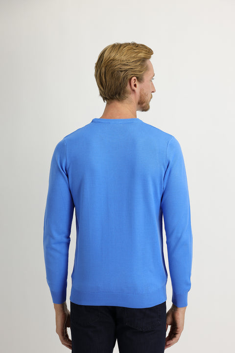 Açık Mavi Bisiklet Yaka Regular Fit Triko Kazak