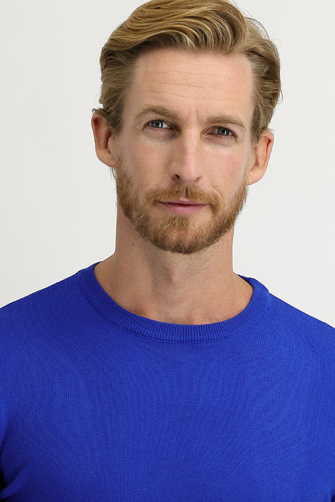 Kobalt Mavi Bisiklet Yaka Regular Fit Triko Kazak