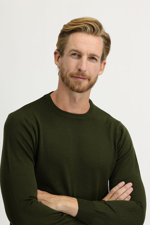 Medium Khaki Crew Neck Regular Fit Knitted Sweater