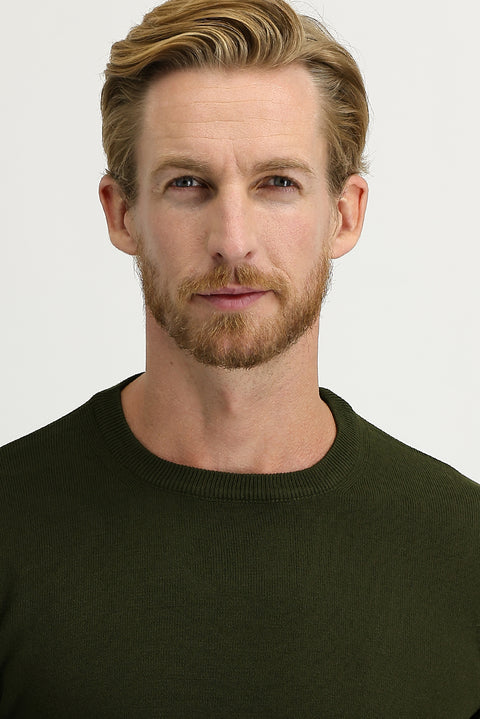 Orta Haki Bisiklet Yaka Regular Fit Triko Kazak