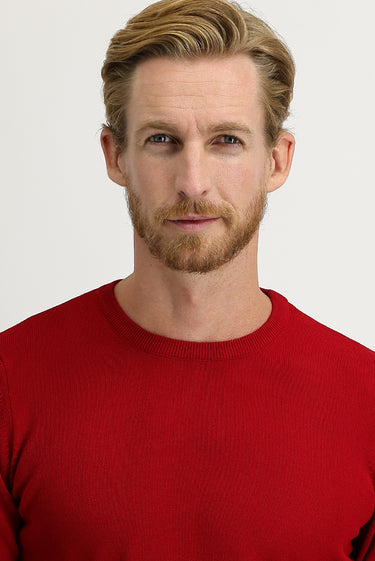 Kırmızı Bisiklet Yaka Regular Fit Triko Kazak