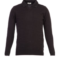 Siyah Polo Yaka Regular Fit Desenli Triko Kazak