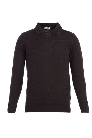  Siyah Polo Yaka Regular Fit Desenli Triko Kazak