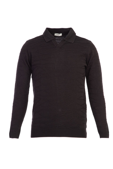 Siyah Polo Yaka Regular Fit Desenli Triko Kazak