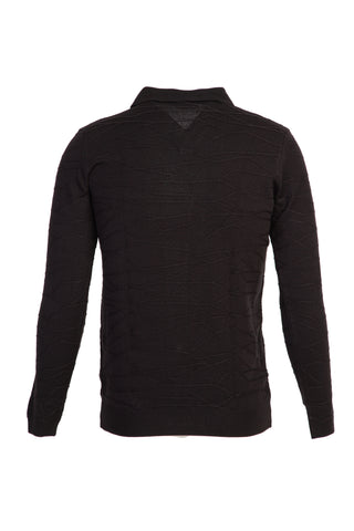  Siyah Polo Yaka Regular Fit Desenli Triko Kazak