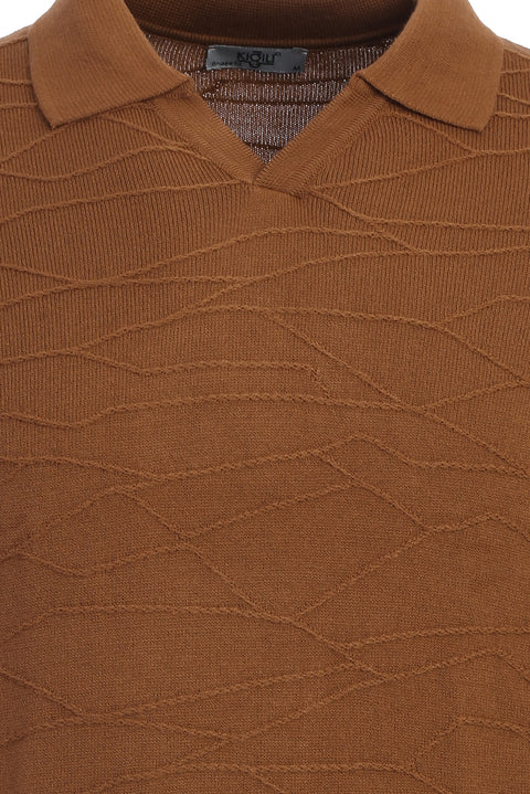 Camel Polo Yaka Regular Fit Desenli Triko Kazak