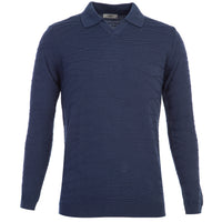 Orta Petrol Polo Yaka Regular Fit Desenli Triko Kazak